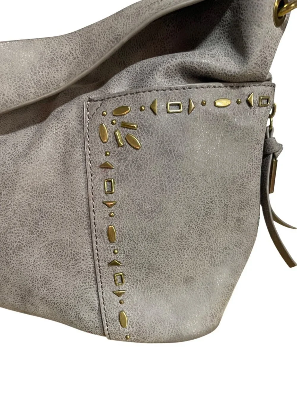 Steve Madden Drew Hobo Bag Gray Faux Leather Shoulder Bag With Gold Accents - Picture 14 of 16